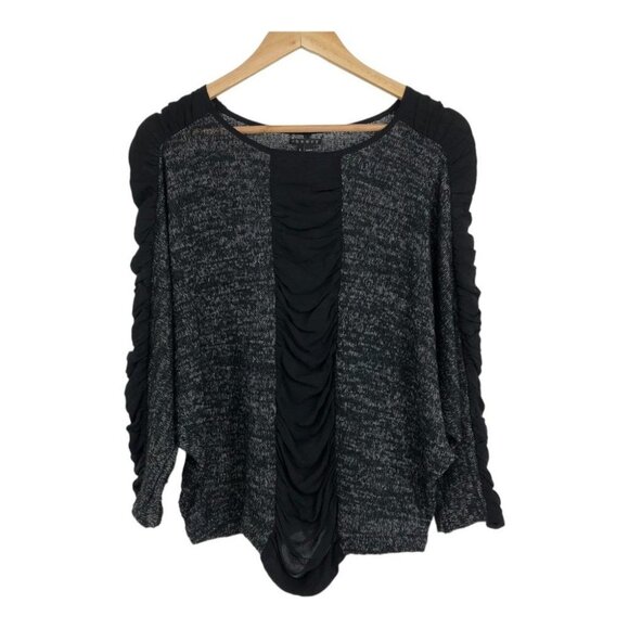 Theory heathered dark grey Doleman sleeve  drape sweater ruched knit SP - Picture 9 of 9
